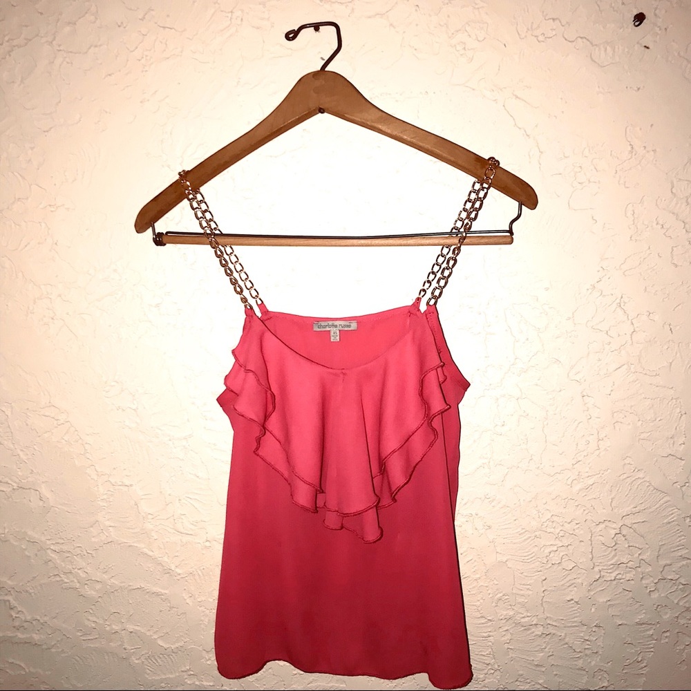 NWOT Charlotte Russe hot pink tank top gold chain